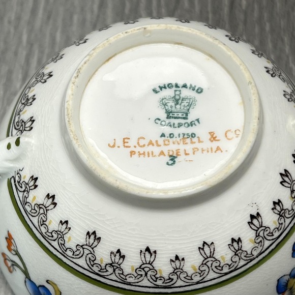 Vintage Coalport J.E. Caldwell Floral Double Handle Soup Cup & Saucer England - Picture 14 of 16